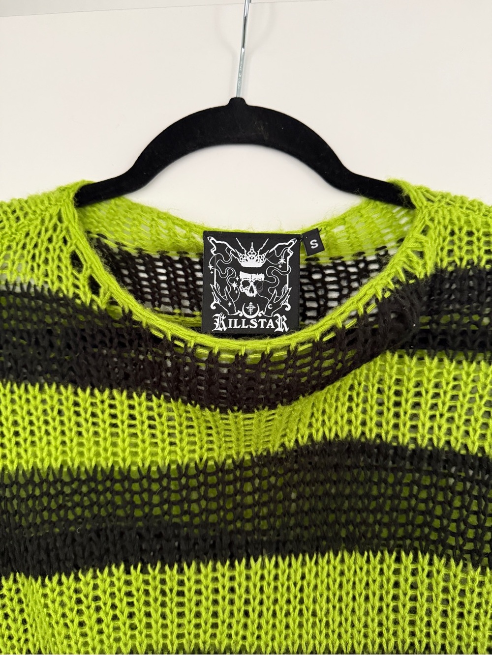 Killstar Black and Lime Striped Distressed Knit Sweater - Picture 3 of 7